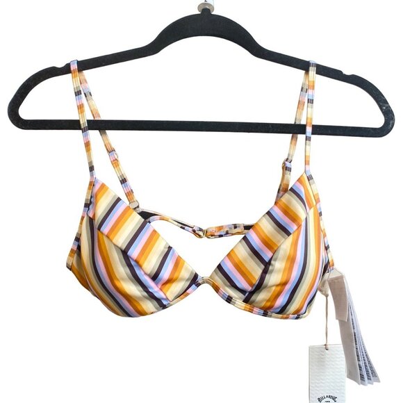 NWT Billabong Multi - Brown & Yellow Stripe Triangle Bikini Top, size Large/ 12 - Picture 2 of 12